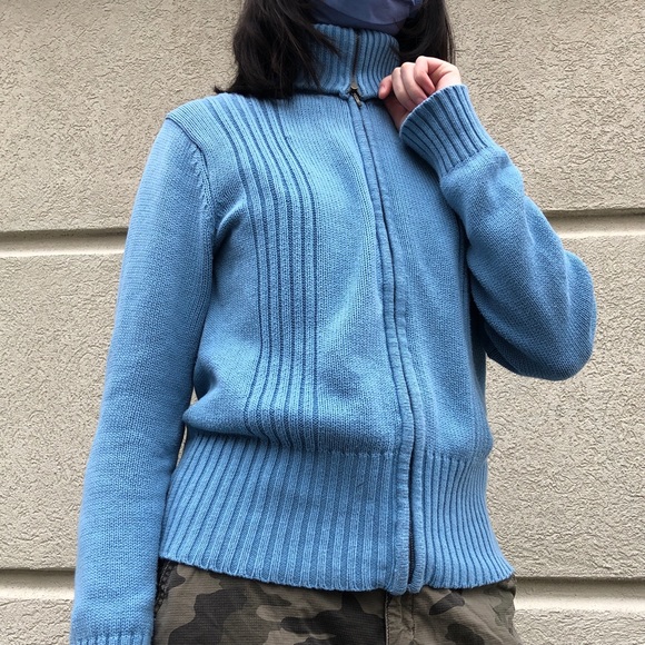 Y2K Blue Knit Zip-up Sweater - Picture 4 of 6